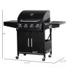 52 Barbecue Grill with Wheels 4+1 Burner Propane Gas Outdoor BBQ Trolley Side Burner Warming Rack Black