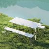 6FT 3 PCS Portable Camping Table and Chairs, Folding Picnic Table Bench Set with Carrying Handles for BBQ, Party, White