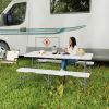 6FT 3 PCS Portable Camping Table and Chairs, Folding Picnic Table Bench Set with Carrying Handles for BBQ, Party, White