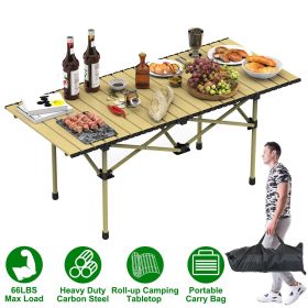 1Pc S Or L Size Options Folding Camping Table Portable Lightweight Carbon Steel Roll-up Picnic BBQ Desk With Carry Bag Heavy Duty For Outdoor Bea (Option: L 55x120CM)