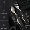 Stainless Steel 6-in-1 Multi-Tool Cutlery Set, Folding Pocket Knife with Fork, Spoon, Can Opener, Corkscrew, and Bottle Opener