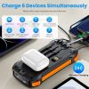 Portable Solar Charger 49800mAh Power Bank External Battery Pack 22.5W PD Fast Charging Built in 4 Cables 15W Wireless Charging LED Flashlight for Cam